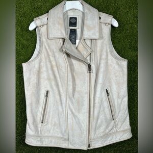 Harley Davidson Leather Vest in Distressed White Leather